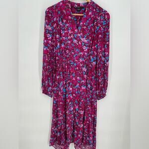 Maggy London Dress Floral Modi Split Neck Elastic Cuff Sleeve Asymmetrical 4